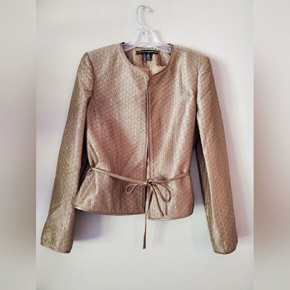 Linda Allard Ellen Tracy Silk Blazer Women's Size 8 Brown Gold Office Formal - Picture 2 of 9